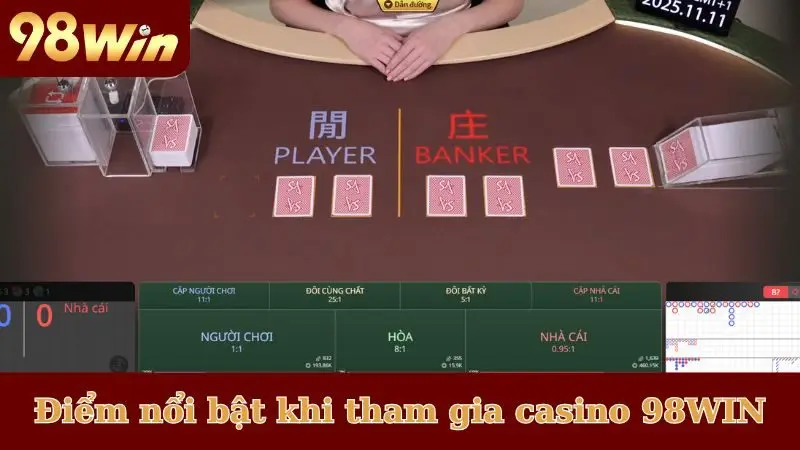 Đặc điểm nổi bật khi tham gia casino 98WIN