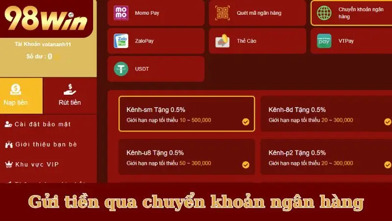 Gửi tiền nhanh qua chuyển khoản ngân hàng